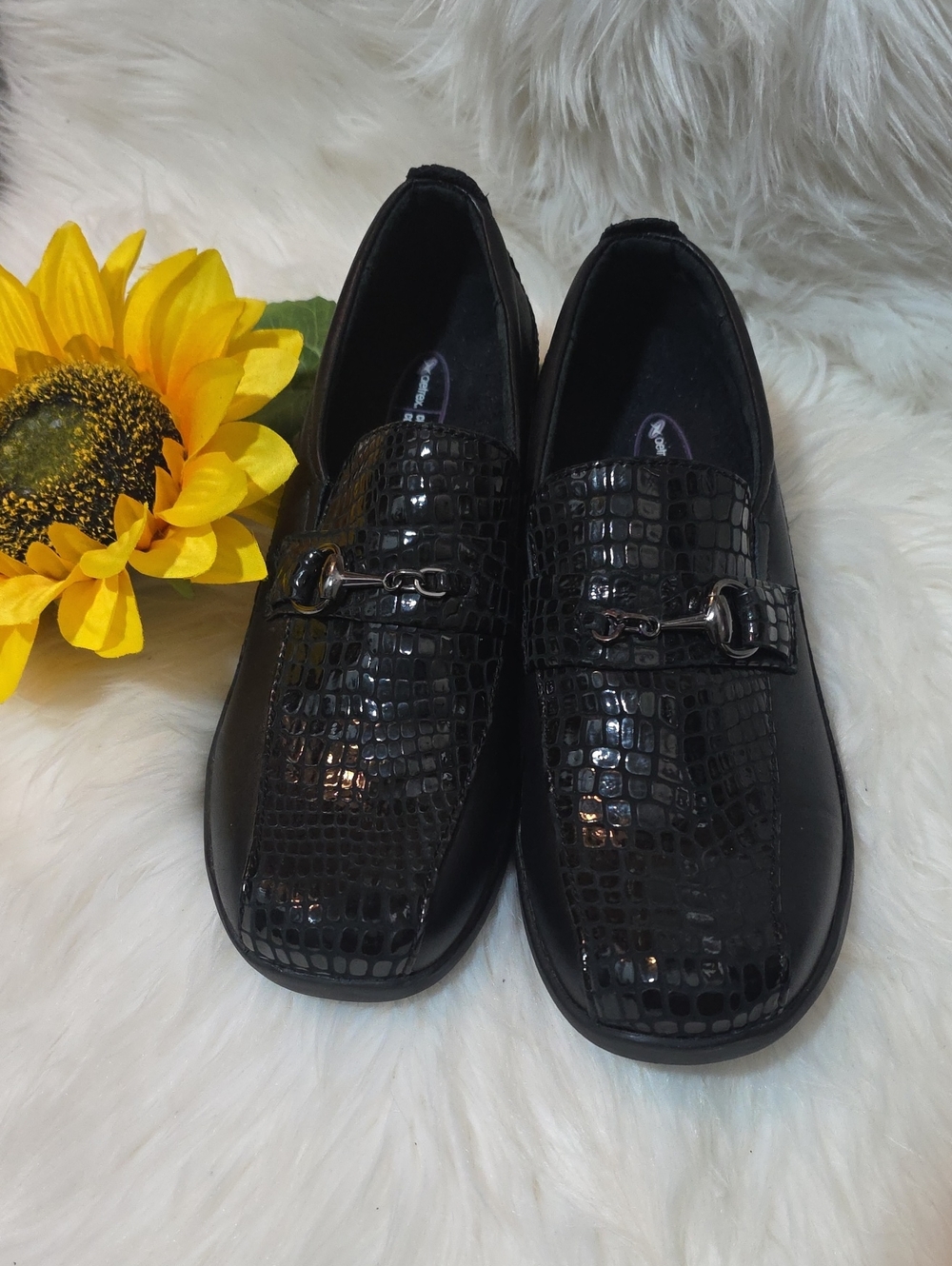 Aetrex Black Croc-Embossed Metal Bit Loafers